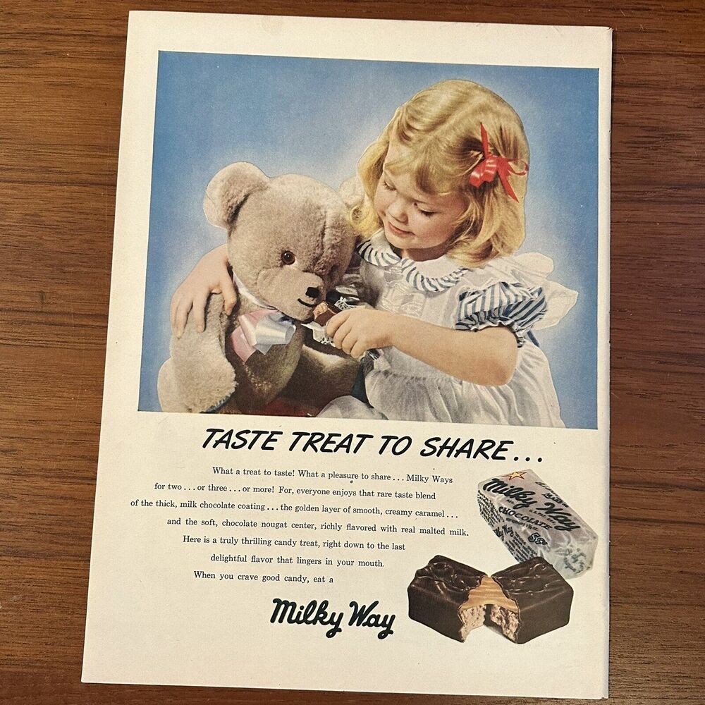 Vintage 1948 Original Magazine Ad Milky Way Candy Bar Taste Treat To Share